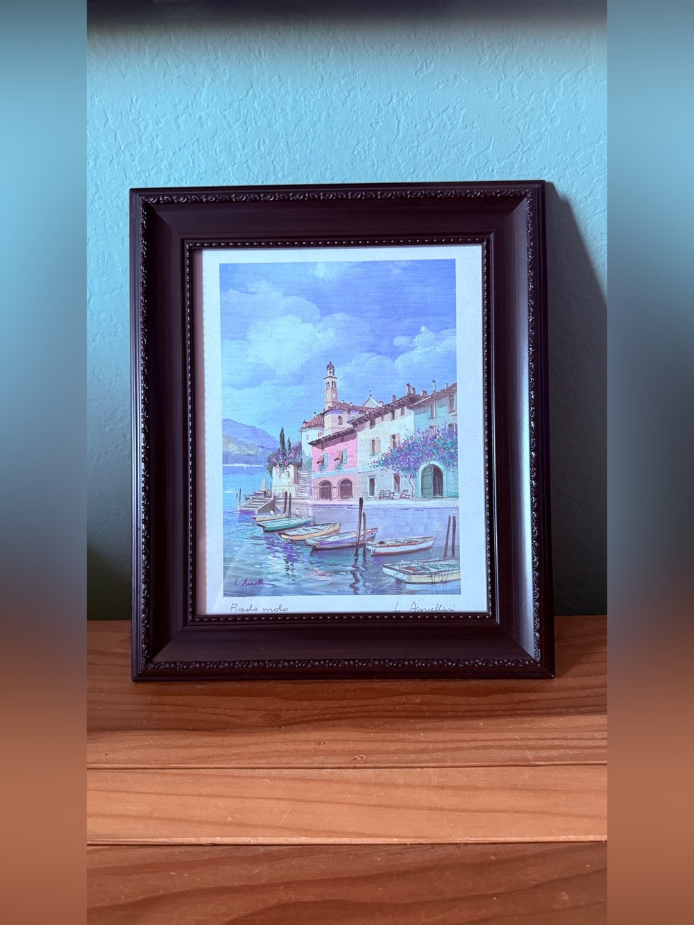 L. Armellini “Piccolo Molo” Signed Italian Harbor Art Print Framed 13” x 11”